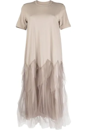 JNBY Tulle-panel cotton midi dress
