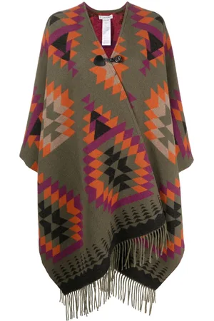 Woolrich Ikat-print fringed wool-blend cape
