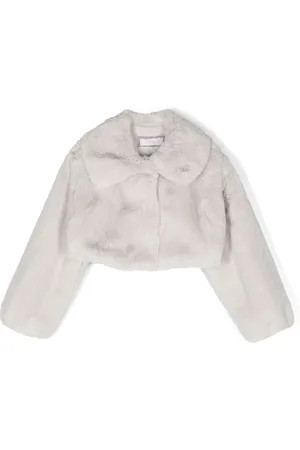 MONNALISA Spread-collar cropped faux-fur jacket