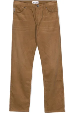 Moschino Logo-embroidered corduroy straight-leg trousers