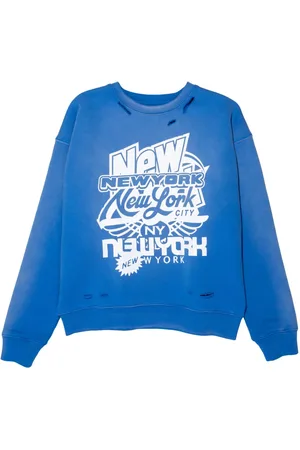 Purple Brand Graphic-print distressed cotton sweatshirt