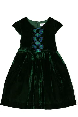 Rachel Riley Bow-detailing flared velvet dress