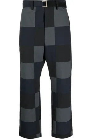 SACAI Checkerboard-print cotton chino trousers