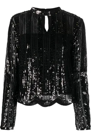 Twin-Set Sequin-embellished keyhole-neck blouse