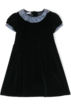 JESURUM BABY Ruffled-trim short-sleeve velvet dress