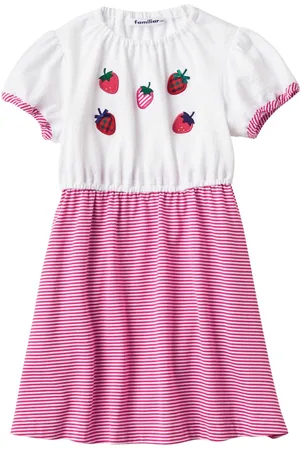 Familiar Strawberry-appliqu?? striped cotton dress