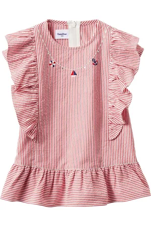 Familiar Motif-embroidered striped cotton blouse