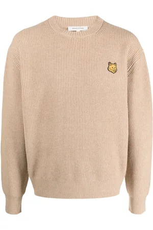 Maison Kitsuné Fox-patch ribbed-knit jumper
