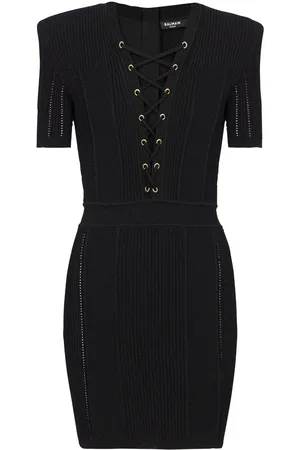 Balmain V-neck lace-up minidress