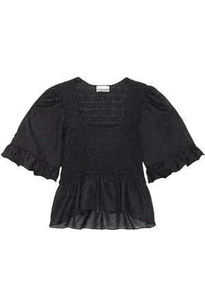 Ganni Crinkled Georgette Smock Blouse