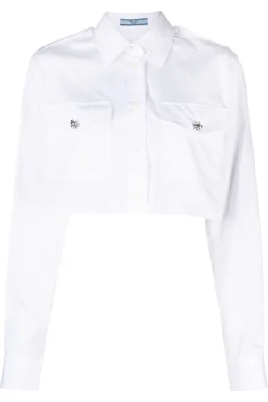 Prada Crystal-embellished cropped cotton shirt