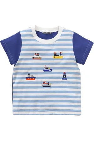 Familiar Boat-embroidered striped T-shirt