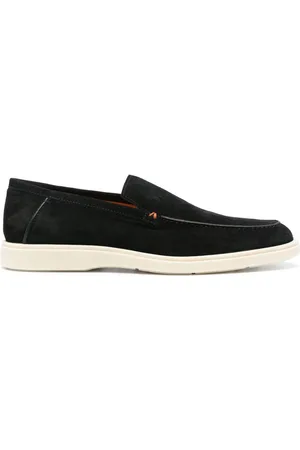 santoni Contrast-stitching suede loafers