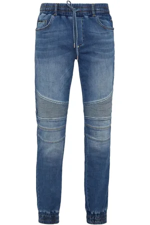 Philipp Plein Ribbed-detail slim-cut jeans