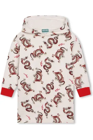 Kenzo Dragon-print cotton hooded dress
