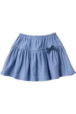 Familiar Bow-detail striped pleated skirt