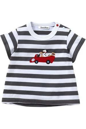 Familiar Appliqu??-detail striped T-shirt