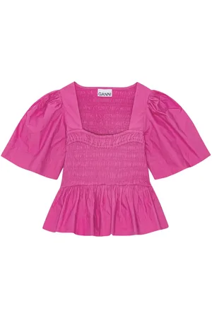 Ganni Peplum-waist organic-cotton blouse