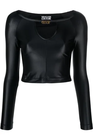 VERSACE Logo-plaque jersey crop top
