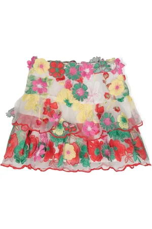 Marlo Floral-embroidery tulle-overlay skirt