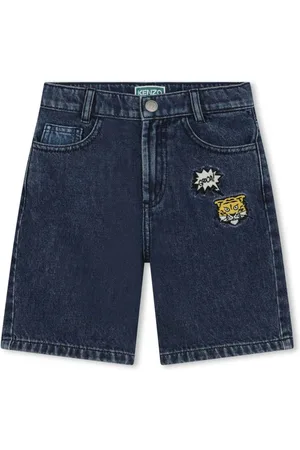 Kenzo Tiger-embroidered mid-rise denim shorts