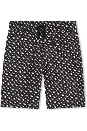 HUGO BOSS Monogram-pattern drawstring swim shorts