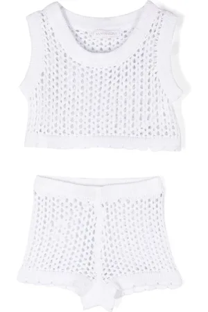 MONNALISA Open-knit scallop-hem shorts set