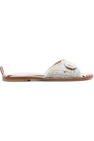 Thom Browne Embossed-button tweed flat sandals