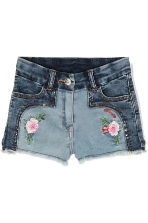 MONNALISA Floral-embroidered denim shorts