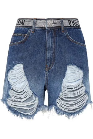 Philipp Plein Ripped-detailing cotton shorts