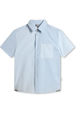 HUGO BOSS Stripe-print panelled cotton shirt