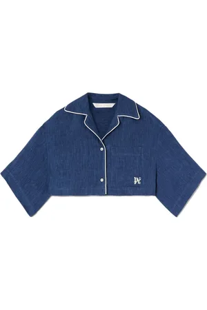 Palm Angels Monogram-embroidered satin cropped shirt