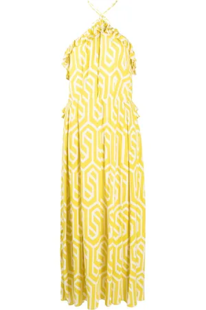 Bambah Geometric-print ruffled dress