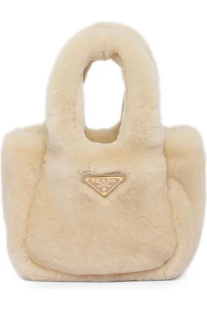 Prada Mini triangle-logo shearling tote bag