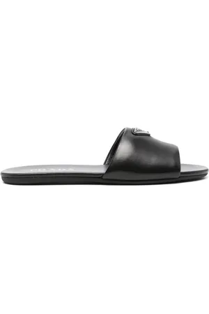 Prada Triangle-logo leather slides