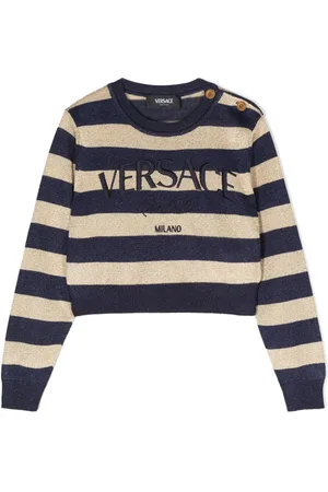 VERSACE Logo-embroidered striped jumper