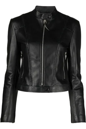 Roberto Cavalli Band collar leather jacket