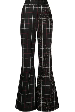 Elie saab Check-pattern stud-embellished flared trousers