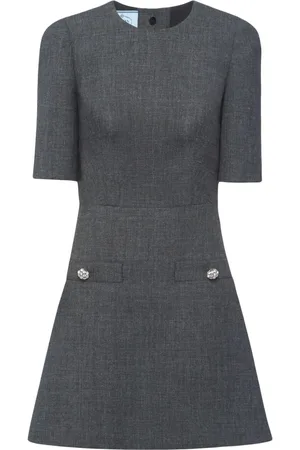 Prada Button-embellished virgin wool mini dress
