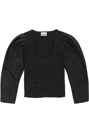 Ganni U-neck cropped organic-cotton blouse