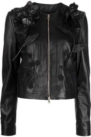 Elie saab Floral-embroidered leather jacket
