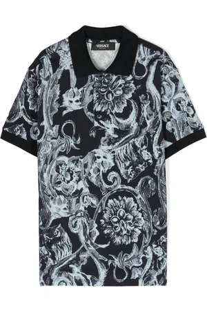 VERSACE Barocco-print piqu??-weave polo shirt