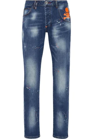 Philipp Plein Skull paint-splatter straight-leg jeans