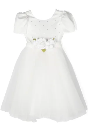 MONNALISA Floral-appliqu?? tulle-overlay dress