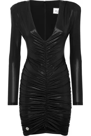 Philipp Plein Padded-shoulder lam?? minidress