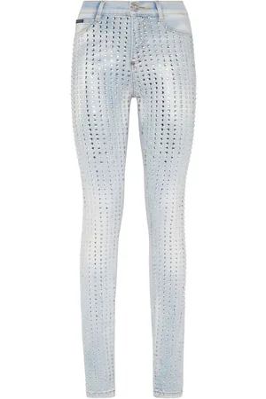 Philipp Plein Crystal Pinstripe high-rise jeggings