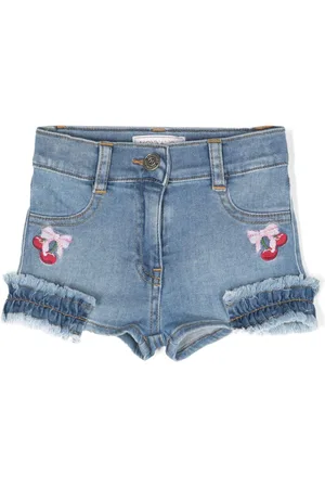 MONNALISA Logo-embroidered denim shorts