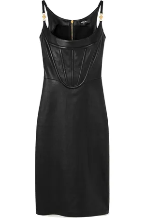 VERSACE Corset-style leather midi dress