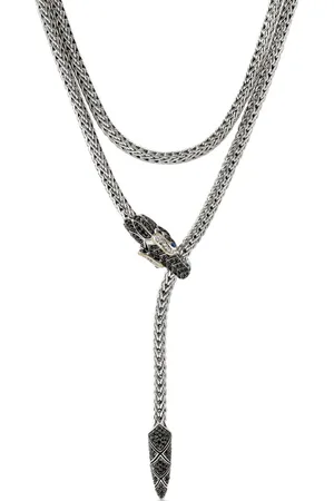 John Hardy 18kt gold and sterling Naga Lariat diamonds and sapphires necklace