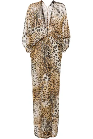 Roberto Cavalli Leopard-print silk beach dress